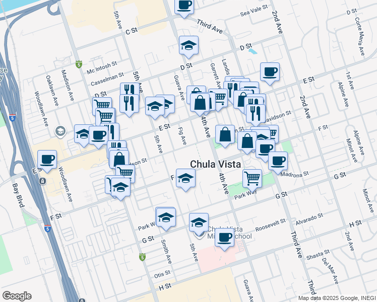 map of restaurants, bars, coffee shops, grocery stores, and more near 244 Fig Avenue in Chula Vista