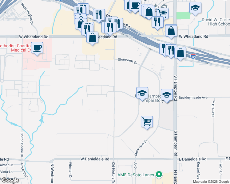map of restaurants, bars, coffee shops, grocery stores, and more near Highway 12 Loop in Dallas