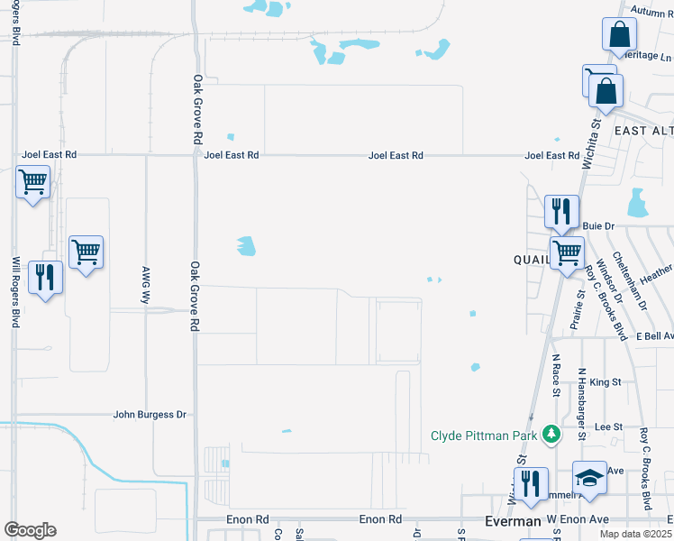 map of restaurants, bars, coffee shops, grocery stores, and more near 1500-2062 Joel East Road in Fort Worth