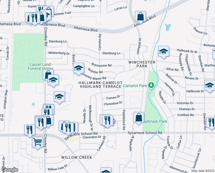 map of restaurants, bars, coffee shops, grocery stores, and more near 1332 Andante Drive in Fort Worth