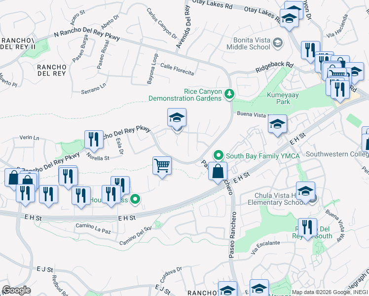map of restaurants, bars, coffee shops, grocery stores, and more near 778 Avenida De La Barca in Chula Vista