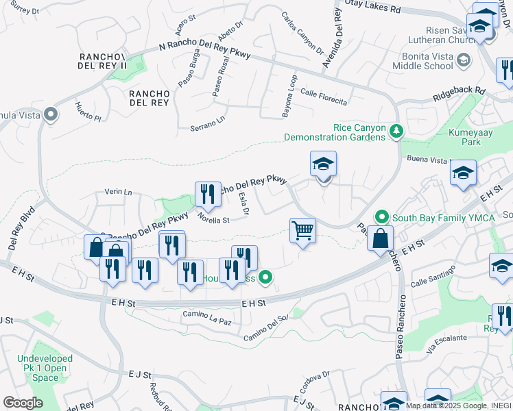 map of restaurants, bars, coffee shops, grocery stores, and more near 716 Duoro Drive in Chula Vista