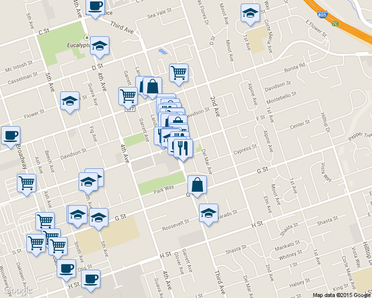 map of restaurants, bars, coffee shops, grocery stores, and more near 313 3rd Avenue in Chula Vista