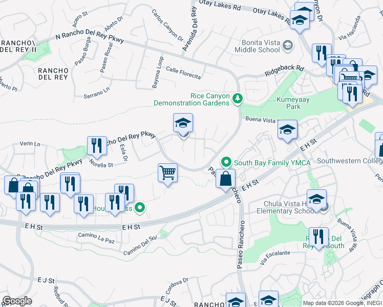 map of restaurants, bars, coffee shops, grocery stores, and more near 778 Avenida De La Barca in Chula Vista