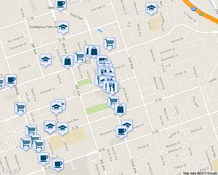 map of restaurants, bars, coffee shops, grocery stores, and more near 313 3rd Avenue in Chula Vista
