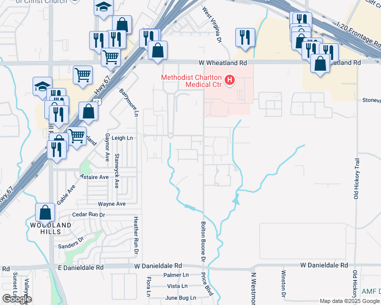 map of restaurants, bars, coffee shops, grocery stores, and more near 2525 Bolton Boone Drive in DeSoto