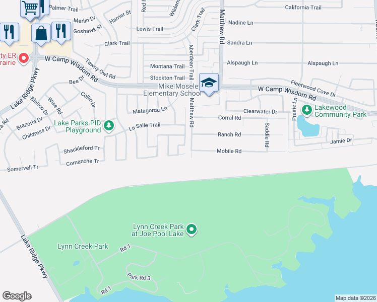 map of restaurants, bars, coffee shops, grocery stores, and more near 5444 Cameron Drive in Grand Prairie