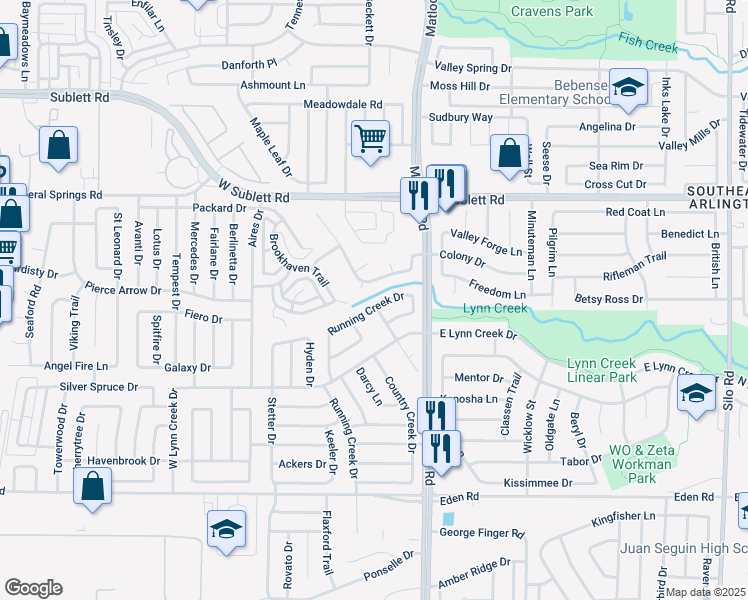 map of restaurants, bars, coffee shops, grocery stores, and more near 732 West Colony Drive in Arlington