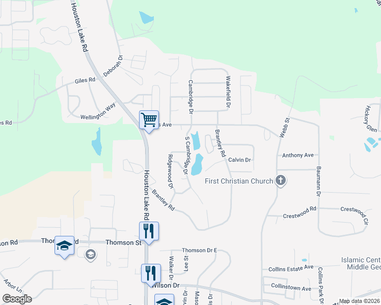 map of restaurants, bars, coffee shops, grocery stores, and more near 202 Cambridge Drive in Centerville