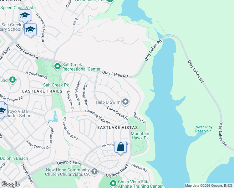 map of restaurants, bars, coffee shops, grocery stores, and more near 2855 Falling Waters Court in Chula Vista