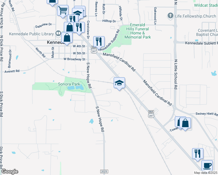 map of restaurants, bars, coffee shops, grocery stores, and more near 208 Pine Meadow Drive in Kennedale