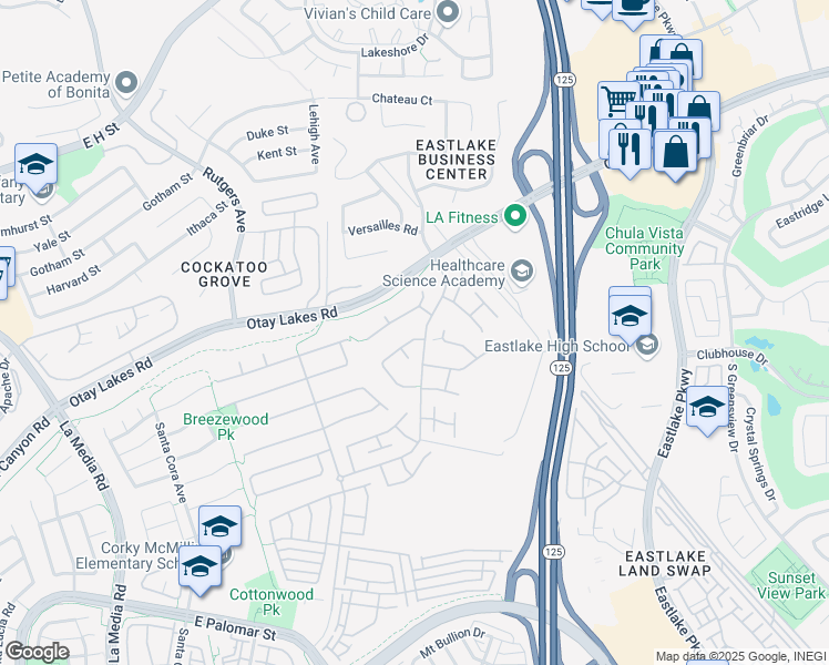 map of restaurants, bars, coffee shops, grocery stores, and more near 1991 Padding River Road in Chula Vista