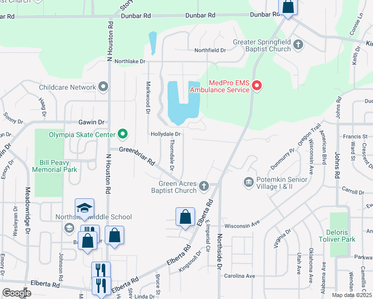 map of restaurants, bars, coffee shops, grocery stores, and more near 122 Briarwood Drive in Warner Robins