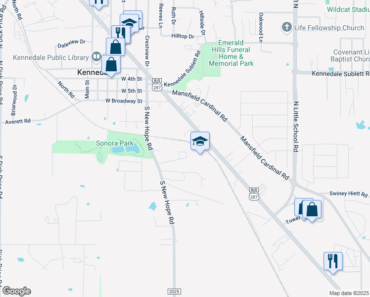 map of restaurants, bars, coffee shops, grocery stores, and more near 208 Pine Meadow Dr in Kennedale