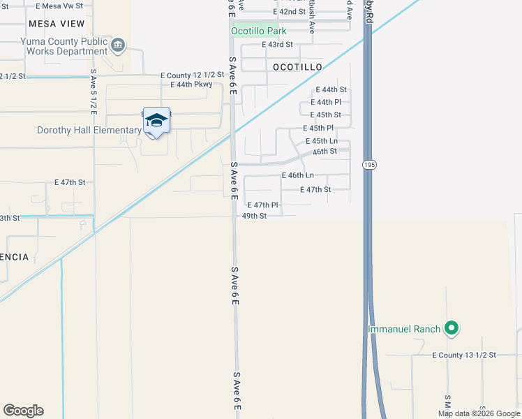 map of restaurants, bars, coffee shops, grocery stores, and more near 6097 East 47th Place in Yuma
