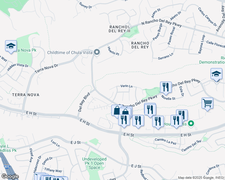map of restaurants, bars, coffee shops, grocery stores, and more near 816 Verin Lane in Chula Vista