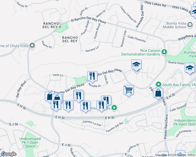 map of restaurants, bars, coffee shops, grocery stores, and more near 701 Martos Place in Chula Vista