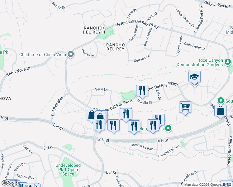map of restaurants, bars, coffee shops, grocery stores, and more near 674 Marcilla Way in Chula Vista