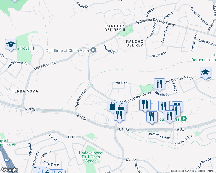 map of restaurants, bars, coffee shops, grocery stores, and more near 816 Verin Lane in Chula Vista