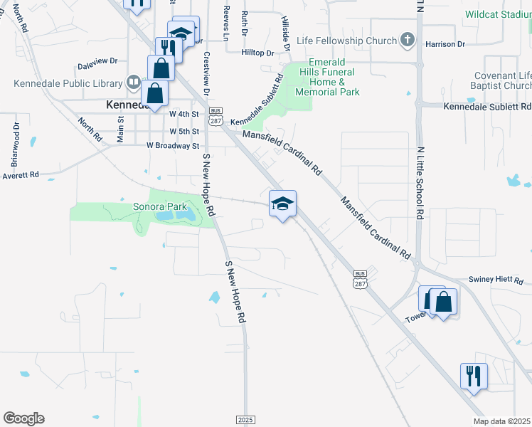 map of restaurants, bars, coffee shops, grocery stores, and more near 208 Pine Meadow Drive in Kennedale