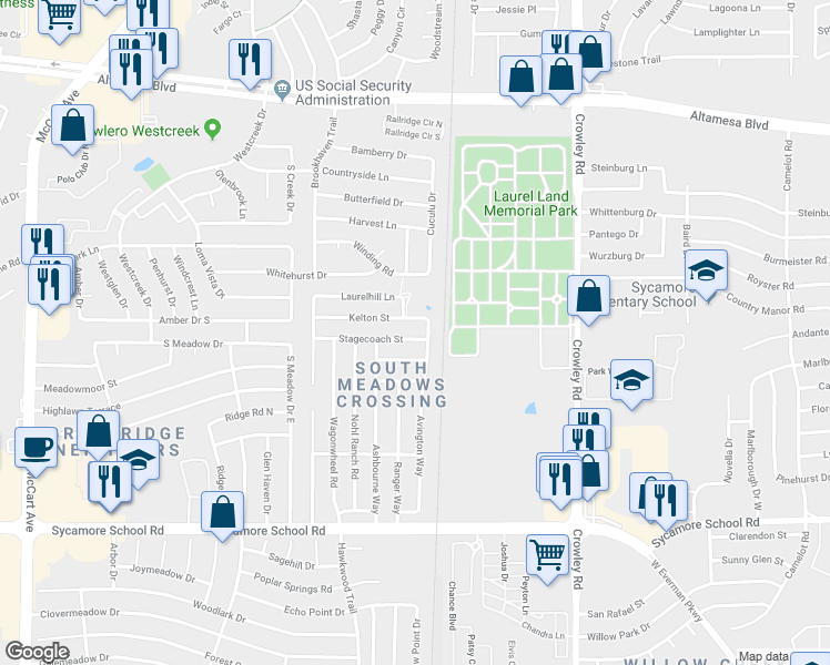 map of restaurants, bars, coffee shops, grocery stores, and more near 2301 Kelton Street in Fort Worth