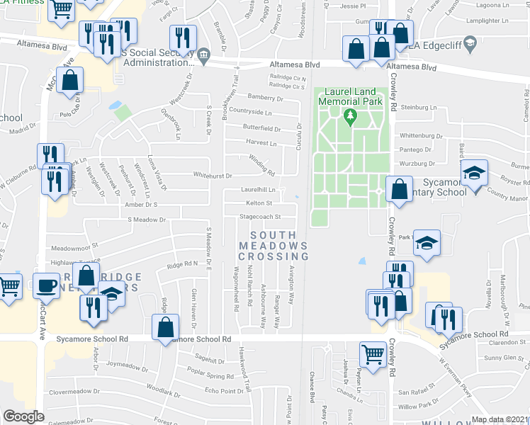 map of restaurants, bars, coffee shops, grocery stores, and more near 2367 Kelton Street in Fort Worth