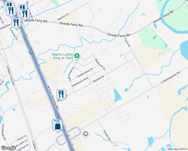 map of restaurants, bars, coffee shops, grocery stores, and more near 1116 Glenhaven Drive in Hutchins