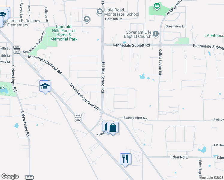 map of restaurants, bars, coffee shops, grocery stores, and more near 238 Chateau Avenue in Kennedale