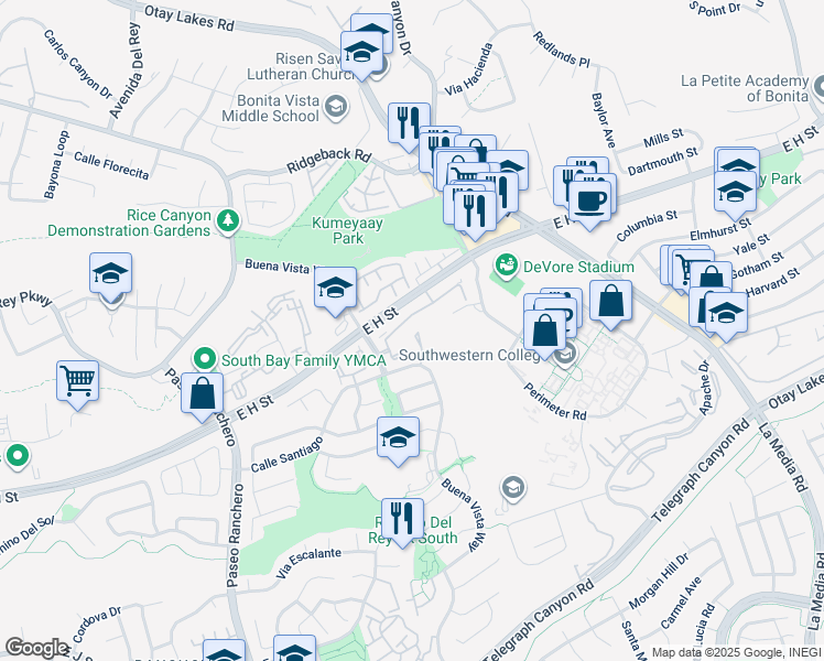 map of restaurants, bars, coffee shops, grocery stores, and more near 856 Crystal Creek Court in Chula Vista