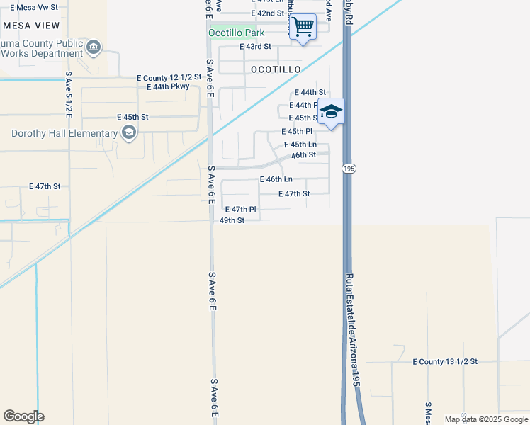map of restaurants, bars, coffee shops, grocery stores, and more near 6215 East 47th Place in Yuma