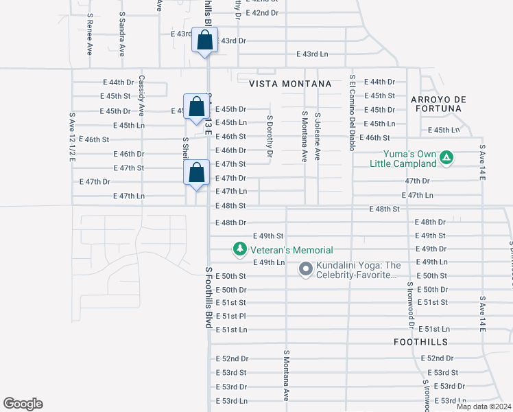 map of restaurants, bars, coffee shops, grocery stores, and more near 13219 East 48th Street in Yuma