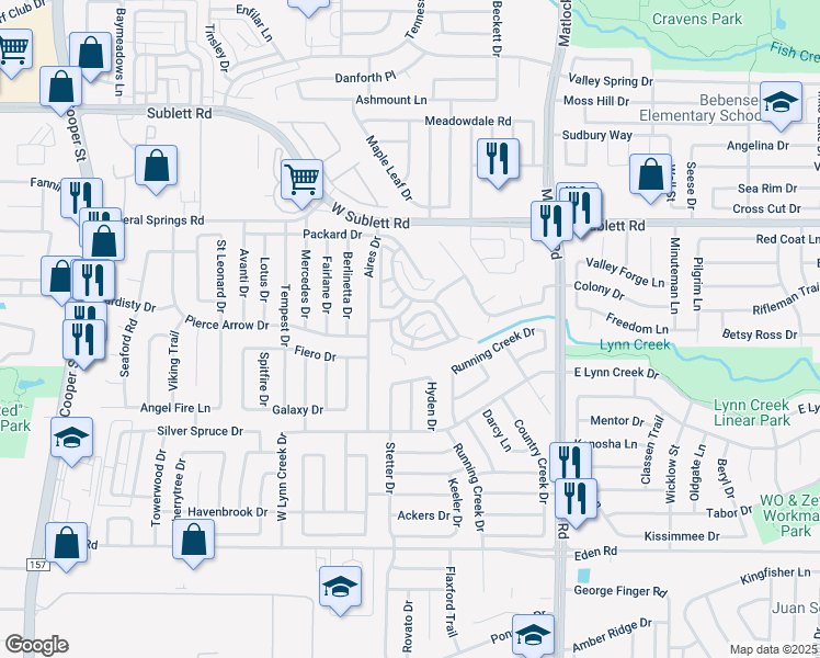 map of restaurants, bars, coffee shops, grocery stores, and more near 6403 Valleybrooke Court in Arlington