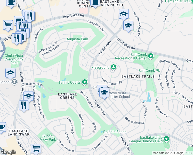 map of restaurants, bars, coffee shops, grocery stores, and more near 1177 Hitching Post Lane in Chula Vista