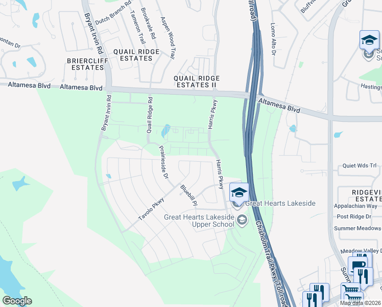 map of restaurants, bars, coffee shops, grocery stores, and more near 6109 Tuscan Lane in Fort Worth