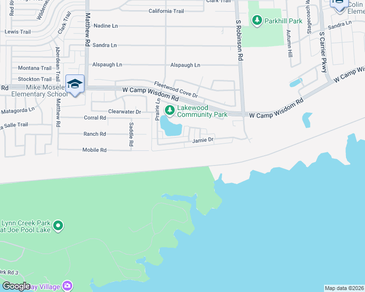 map of restaurants, bars, coffee shops, grocery stores, and more near 1115 Jamie Drive in Grand Prairie