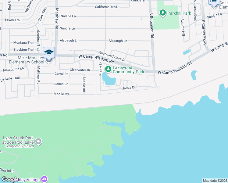 map of restaurants, bars, coffee shops, grocery stores, and more near 1121 Jamie Drive in Grand Prairie