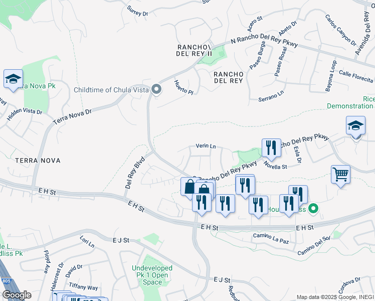 map of restaurants, bars, coffee shops, grocery stores, and more near 816 Verin Lane in Chula Vista