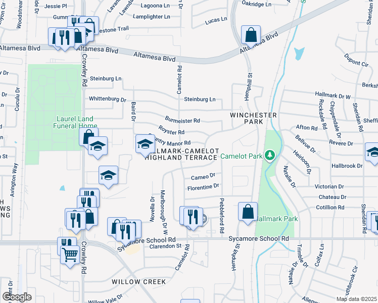 map of restaurants, bars, coffee shops, grocery stores, and more near 1332 Andante Drive in Fort Worth