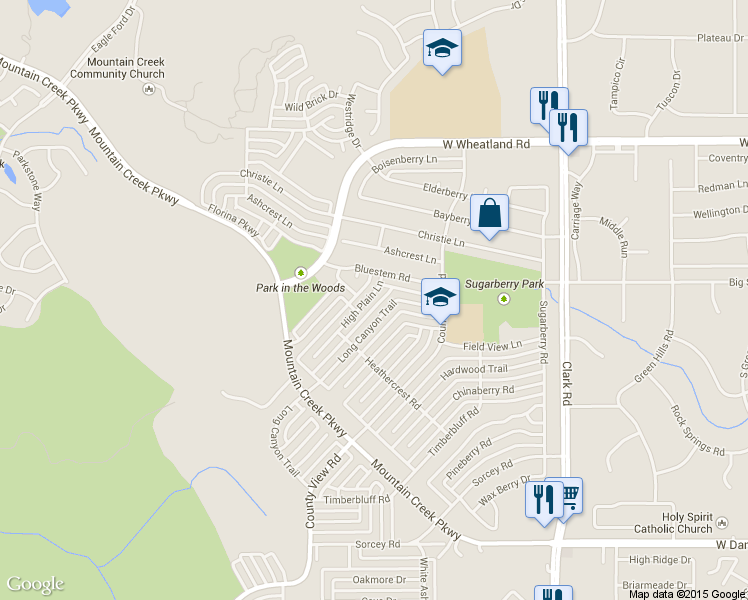map of restaurants, bars, coffee shops, grocery stores, and more near 8920 High Plain Lane in Dallas