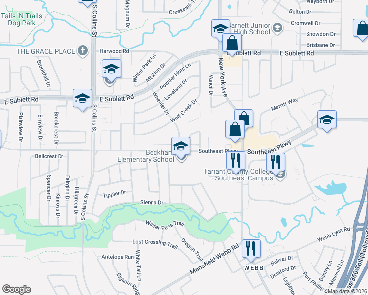 map of restaurants, bars, coffee shops, grocery stores, and more near 1604 Sanibel Lane in Arlington
