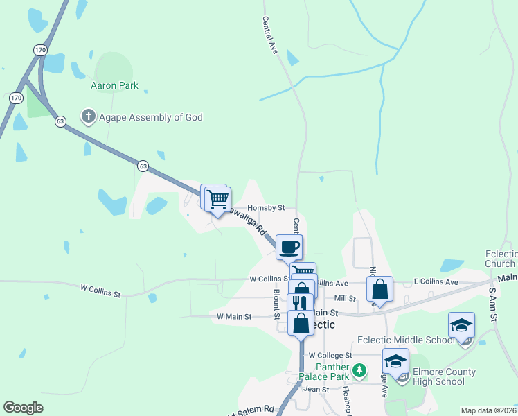 map of restaurants, bars, coffee shops, grocery stores, and more near Hornsby St in Eclectic