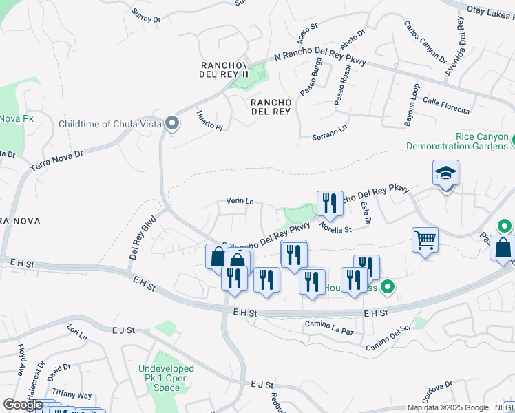 map of restaurants, bars, coffee shops, grocery stores, and more near 674 Marcilla Way in Chula Vista