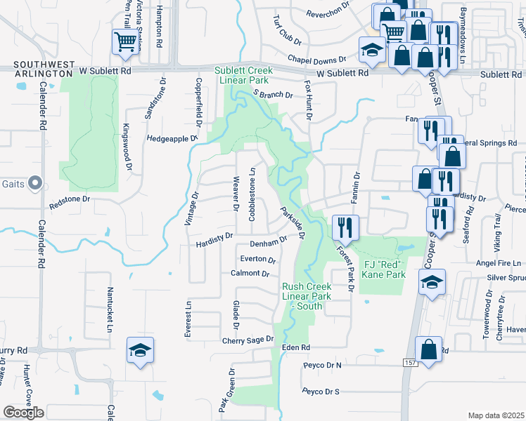 map of restaurants, bars, coffee shops, grocery stores, and more near 6314 Branch Hollow Lane in Arlington