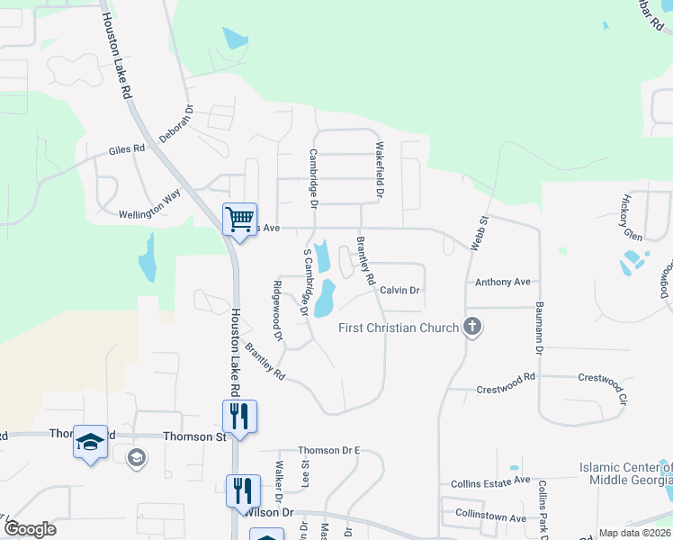 map of restaurants, bars, coffee shops, grocery stores, and more near 202 Cambridge Drive in Centerville