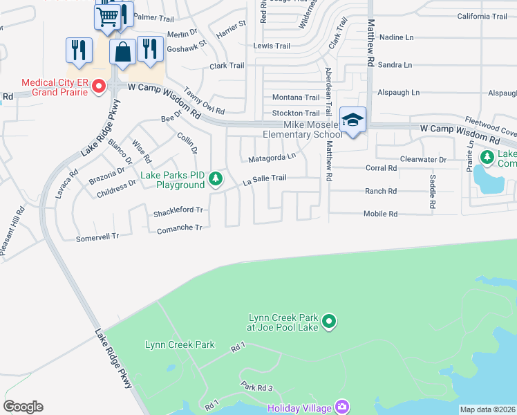 map of restaurants, bars, coffee shops, grocery stores, and more near 5440 San Patricio Drive in Grand Prairie