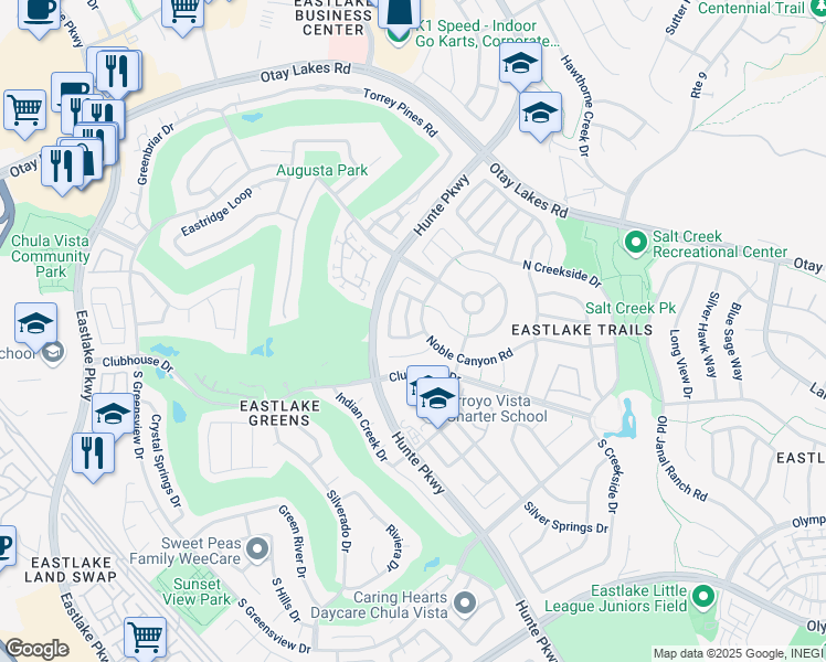 map of restaurants, bars, coffee shops, grocery stores, and more near 1177 Hitching Post Lane in Chula Vista