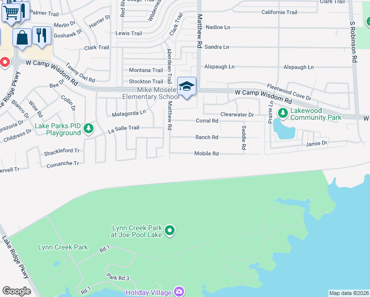 map of restaurants, bars, coffee shops, grocery stores, and more near 1814 Mobile Road in Grand Prairie
