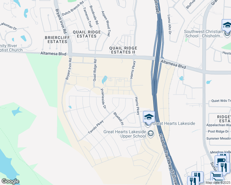 map of restaurants, bars, coffee shops, grocery stores, and more near 6109 Tuscan Lane in Fort Worth