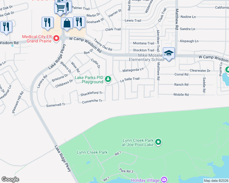 map of restaurants, bars, coffee shops, grocery stores, and more near 5424 Presidio Drive in Grand Prairie