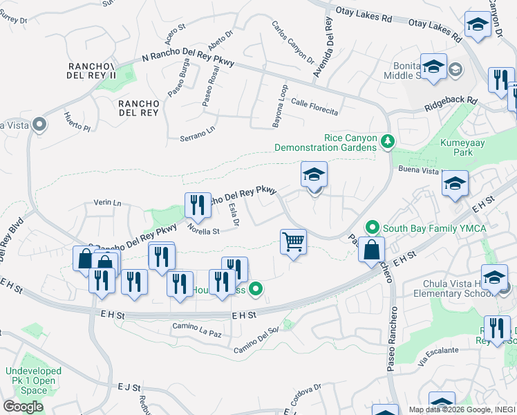 map of restaurants, bars, coffee shops, grocery stores, and more near 711 Duoro Drive in Chula Vista